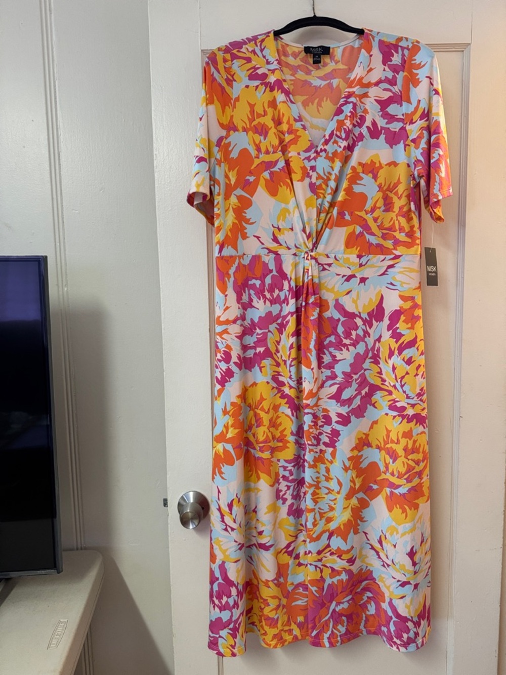 MSK Women Midi Floral Dress Colorful Stretchy Comfy NWT Sz 1X - Picture 3 of 10